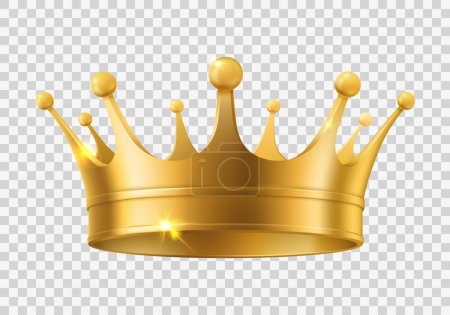 Illustration for Realistic golden crown. King, queen or noble person gold headdress, monarch power or authority, medieval royalty heraldry or leadership award, victory symbol. Isolated 3d vector shiny, precious crown - Royalty Free Image