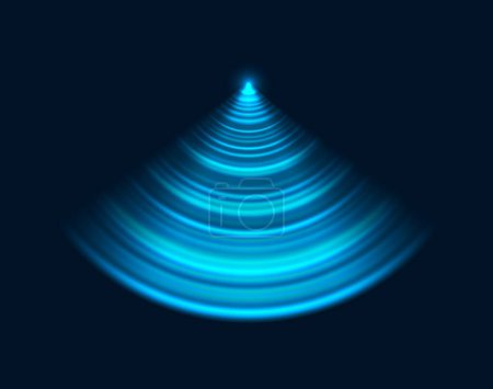 Ilustración de Sonar de radar, onda del sensor Wi Fi o escáner de sonido de señal, efecto de luz azul vectorial. Tecnología inalámbrica radar digital u ondas radiales sonares para detección de movimiento o conexión Wi Fi y señal de radio - Imagen libre de derechos