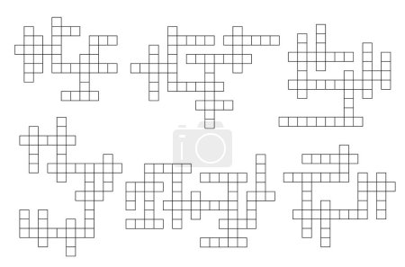 Illustration for Crossword game grid. Text playing activity blank grid, wordsearch puzzle vector page or intellectual riddle cross templates. Crossword quiz or vocabulary riddle set - Royalty Free Image
