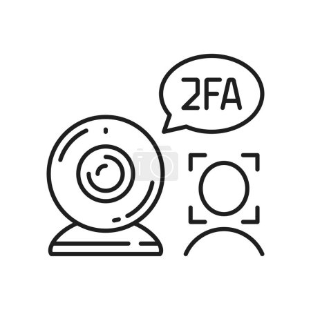 Téléchargez les illustrations : 2FA icône d'authentification à deux facteurs de vérification et d'accès, reconnaissance faciale biométrique vectorielle. Authentification en deux étapes 2FA ou autorisation multifactorielle MFA et icône de contour de validation de l'identité utilisateur - en licence libre de droit