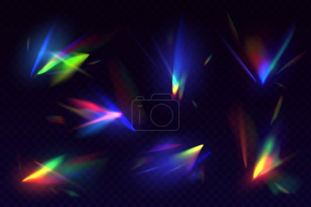 Ilustración de Luz de prisma. Gema de diamante, brillo de cristal o arco iris, efecto vectorial realista de bengala de refracción óptica de lentes. Rayo de luz solar, flash iridiscente mágico o reflexión de rayos de luz en vidrio - Imagen libre de derechos