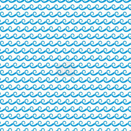 Téléchargez les illustrations : Mer et océan vagues bleu motif sans couture. Lignes d'écoulement d'eau fond vectoriel de surf de plage de mer, tempête océanique ou vagues de marée de rivière. Ornement ondulé de la nature marine avec des courbes d'eau bleue et éclaboussures - en licence libre de droit