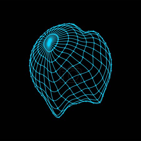 Illustration for Futuristic sphere shape, polygonal orb created with lines mesh, lattice web design element. 3d vector digital wireframe spherical object, facet - Royalty Free Image