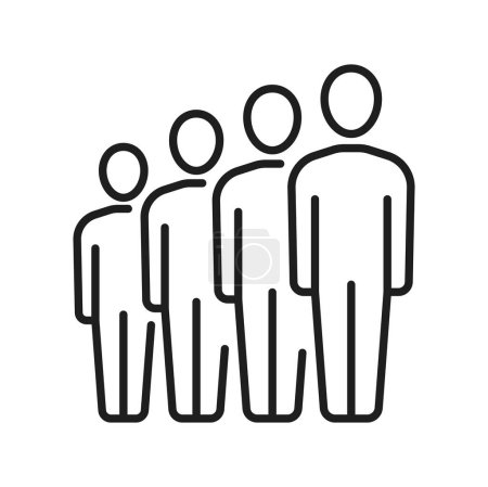 Illustration for Growing people figures, cooperation and working team outline icon. Vector human standing in row, employers and leader, people development - Royalty Free Image