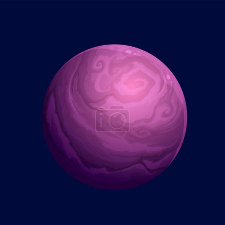 Illustration for Cartoon giant purple space planet of fantasy galaxy world, vector alien universe earth. Purple planet or big asteroid with craters for galaxy game, fantastic alien earth or moon planet in cosmos sky - Royalty Free Image