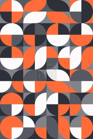 Ilustración de Patrón geométrico moderno o rejilla escandinava, vector simple fondo abstracto de formas de círculo. Patrón escandinavo de arte de color retro de patrones mínimos de geometría cuadrada y circular sin costuras - Imagen libre de derechos