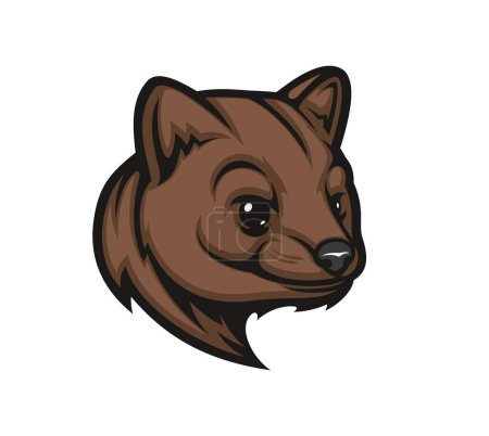 Illustration for Sable head isolated vector mascot or icon. Cartoon wild animal with soft warm fur. Species of marten, small omnivorous mammal with brown fur. Graceful carnivore of weasel family with smiling muzzle - Royalty Free Image