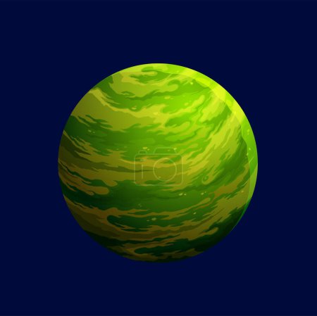 Illustration for Cartoon green space planet for galaxy game or alien fantasy earth, vector icon. Cosmic world planet with green craters surface, space exoplanet or moon in cosmos or extraterrestrial solar system - Royalty Free Image