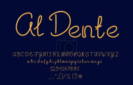 Illustration for Pasta font type, Italian spaghetti typeface alphabet, vector food typography text letters. Pasta noodles font in Al Dente style or macaroni cursive for Italian cuisine, restaurant menu typeface font - Royalty Free Image