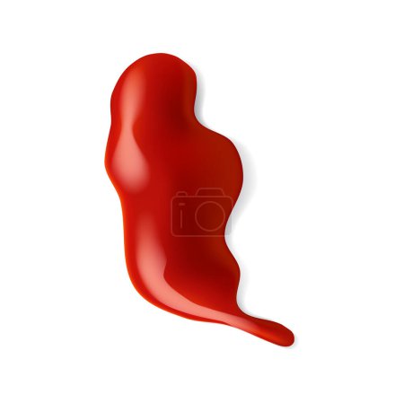 Téléchargez les illustrations : Tache isolée de sauce ketchup rouge sur fond blanc. Goutte de condiment alimentaire vectorielle 3d pour la publicité, la cuisine, l'emballage, le menu et les projets liés à l'alimentation - en licence libre de droit