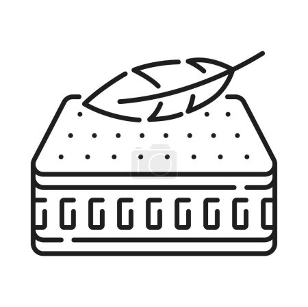 Ilustración de Colchón con plumón y pluma, icono del esquema de diseño del logotipo. Muebles vectoriales y ropa de cama, colchón ligero, signo de almohadilla ortopédica. Cama transpirable para dormir - Imagen libre de derechos