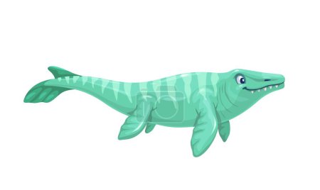 Illustration for Cartoon mosasaurus dinosaur character. Isolated vector cretaceous period creature, aquatic reptile with flippers and long sharp teeth. Water monster lived in ocean, marine wildlife animal - Royalty Free Image
