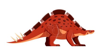 Illustration for Cartoon Wuerhosaurus dinosaur character. Prehistoric creature or red dinosaur, extinct lizard or reptile isolated vector comic personage. Cretaceous period Wuerhosaurus beast with tail spikes - Royalty Free Image
