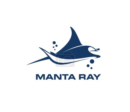 Manta ray animal symbol. Ocean mantaray, sea wildlife devilfish or seabed creature vector symbol. Oceanarium zoo, brand or company emblem with underwater skate or stingray animal