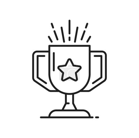 Illustration for Champion trophy cup with bonus star isolated outline icon. Vector winners golden prize, championship and tournament reward, thin line - Royalty Free Image