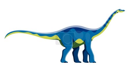 Téléchargez les illustrations : Caricature Quaesitosaurus dinosaure caractère. Paléontologie lézard ou monstre, dinosaure préhistorique. Créature éteinte, herbivore isolé du Crétacé vecteur animal personnage drôle avec un long cou - en licence libre de droit