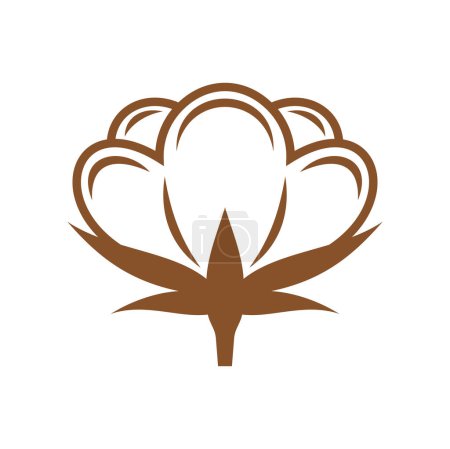 Illustration for Cotton plant icon with vector flower and organic soft fiber boll. Natural fabric and pure cotton textile isolated sign with brown blossom of agriculture crop plant, clothing industry label or badge - Royalty Free Image