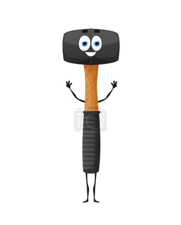 Illustration for Cartoon rubber mallet tool character, construction or carpentry woodworking equipment, vector item. Funny rubber mallet or hammer tool with cartoon face, handyman repair work tool - Royalty Free Image