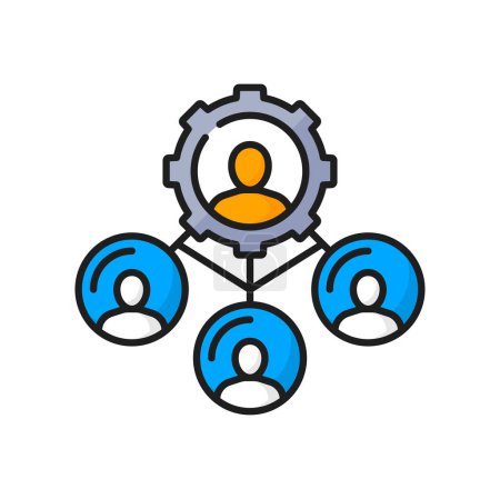 Illustration for Leaders partnership management, exchange and cooperation color ERP icon. Vector enterprise resource planning and regulation, partners meeting - Royalty Free Image