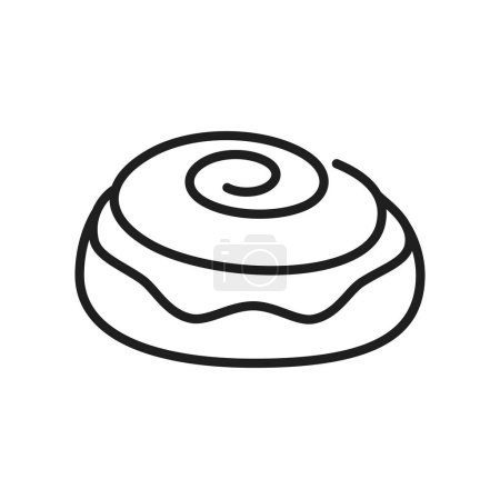 Illustration for Cinnamon roll with sugar or sesame isolated swirl bun thin line icon. Vector tasty bakery food, sweet nutrition crispy snack of dough, lunch dessert - Royalty Free Image