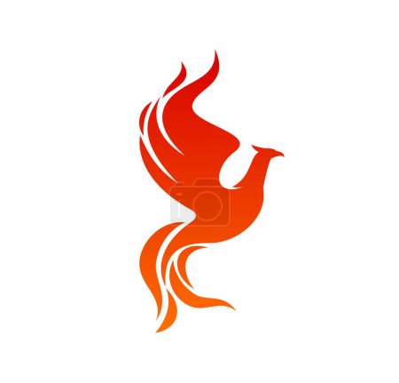Oiseau Phoenix ou oiseau de feu fenix avec des ailes de flammes de feu. Vecteur abstrait aigle ou faucon volant avec des plumes ardentes. Fantaisie phoenix ou fenix oiseau silhouette emblème héraldique ou symbole de renaissance
