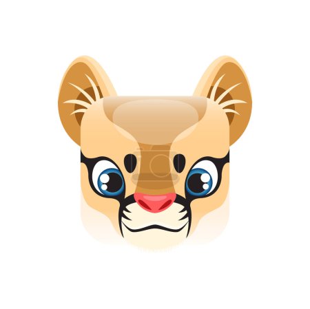 Illustration for Lion cub cartoon kawaii square animal face, isolated vector lionet icon. Adorable predator character portrait with big eyes. Baby lion muzzle, app button, graphic design element - Royalty Free Image