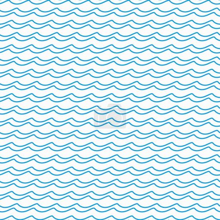 Ilustración de Mar y océano azul olas sin costuras patrón de fondo, ondas vectoriales y rizos de marea. Patrón de agua de mar o olas marinas de líneas azules de ondulaciones de marea rizada y surfistas o remolinos marinos - Imagen libre de derechos