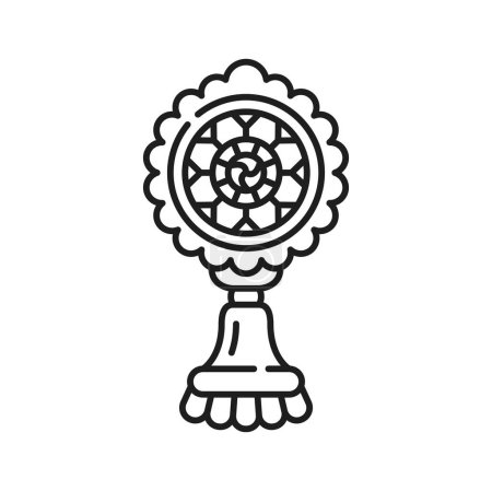 Illustration for Buddhism religion symbol of Dharmachakra or Dharma wheel, Buddhist vector icon. Buddhism, Hinduism, Jainism and Tibetan Buddhist religious symbol of Dharma Chakra wheel in esoteric worship - Royalty Free Image