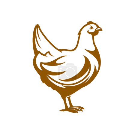 Hen icon. Chicken farm and poultry symbol. Butchery shop, organic meat and eggs production vector emblem, agriculture poultry farm, natural food market or grocery store sign with broiler chicken