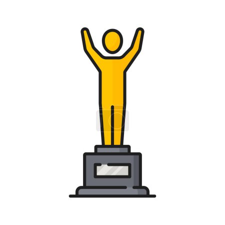 Illustration for Gold award male statue, golden trophy line icon. Vector celebrity statuette, ceremony prize sculpture in sport competition. Academy winner statuette - Royalty Free Image