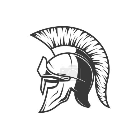 Illustration for Spartan helmet, warrior gladiator or Roman and Greek soldier shield, vector icon. Trojan centurion armour or Sparta knight and Athena armor mask, Medieval fighter face and head helmet - Royalty Free Image