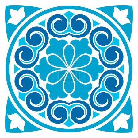 Ilustración de Fondo textil índigo ornamental marroquí, patrón azulejo mayólica, talavera. Patrón geométrico Azulejo baldosas vector de Lisboa - Imagen libre de derechos