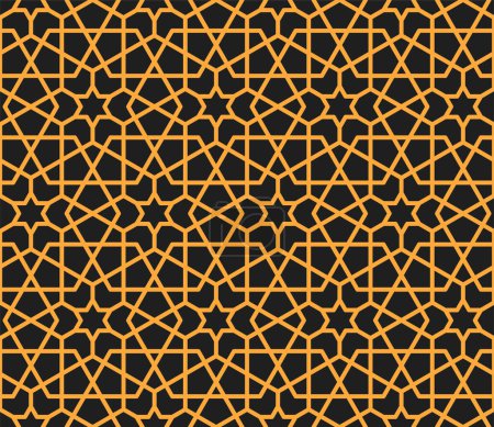 Illustration for Mashrabiya pattern or arabesque Arabic ornament, vector seamless background. Mashrabiya or Arab Muslim geometric mosaic motif, Arabian Islamic or Turkish arabesque pattern or wall tile mesh ornament - Royalty Free Image