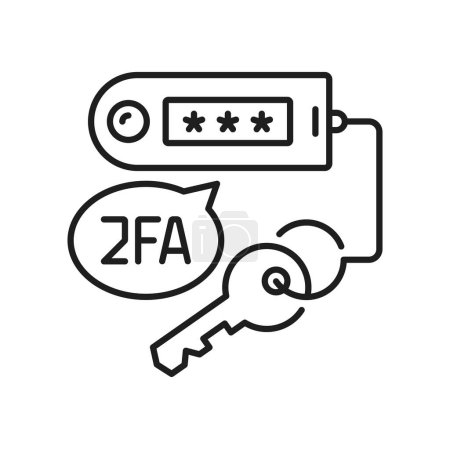 Illustration for 2FA password verification icon of 2 factor authentication, vector USB key and password. 2FA or two step authentication for user data safe login, multifactor identity and access activation line icon - Royalty Free Image