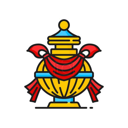 Illustration for Treasure vase sign of wealth and abundance color outline buddhism religion icon. Vector auspicious buddhism religion symbol, represents, golden vase - Royalty Free Image