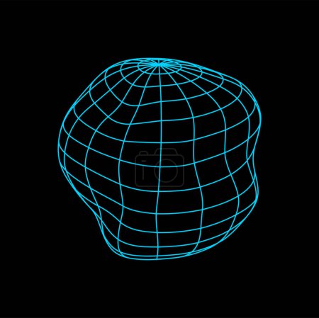 Illustration for Futuristic sphere shape, 3d vector digital wireframe spherical object made of geometric faceted. Polygonal orbs created with lines mesh, lattice web design - Royalty Free Image