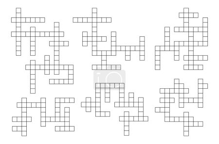 Illustration for Crossword quiz, find word riddle grids collection. Vocabular game, text quiz or riddle vector grid templates set. Educational playing activity or crossword puzzle - Royalty Free Image