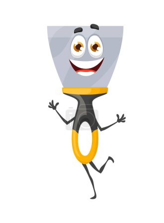 Illustration for Cartoon putty knife tool character or spackle scraper, vector work instrument. Construction, plastering hand tool with funny smile and thumb up, putty knife spatula personage - Royalty Free Image