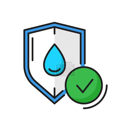 Illustration for Waterproof protection sign, liquid drop absorption symbol, absorb of drops color outline icon. Vector shield with drop, water resistant icon - Royalty Free Image