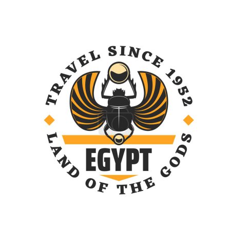 Illustration for Scarab beetle. Egypt travel icon. Vector symbol of ancient egyptian pharaoh or insect god. Sacred scarab or dung bug with spread wings, sun and crescent moon isolated sign of egyptian mythology - Royalty Free Image