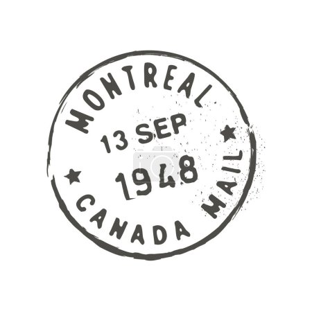 Illustration for Montreal postage and postal stamp. Canadian city letter envelope seal, mail delivery departure country or region antique vector imprint or postal Canada Montreal town ink stamp - Royalty Free Image