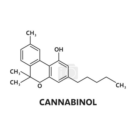 Ilustración de Cannabinol molécula cannabinoide. Biolécula de química narcótica, estructura molecular compuesta de malezas o fórmula de vector de educación química de drogas psicoactivas médicas. Esquema de ciencias de la molécula de cannabis - Imagen libre de derechos