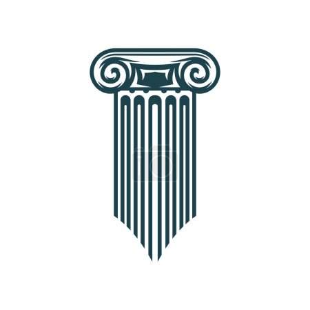 Illustration for Column pillar icon, law or lawyer legal business and justice firm vector symbol. Greek ancient column pillar icon for attorney or law office, judge or legislation university and court or courthouse - Royalty Free Image