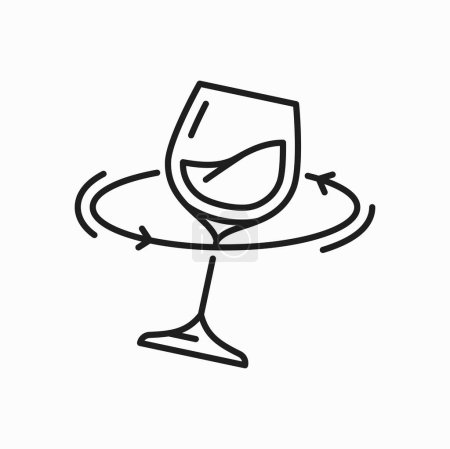 Ilustración de Movimiento del vino, mezclar y controlar el color del vino vertido en vidrio aislado icono de línea delgada. Bodega vectorial, degustación de vino y signo de contorno de degustación - Imagen libre de derechos