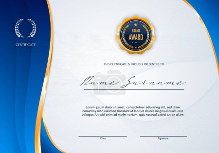Illustration for Recognition, appreciation or education award certificate or diploma, vector template background. Certificate with golden stamp of laurel wreath and star for best brand award or education appreciation - Royalty Free Image
