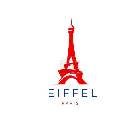 Ilustración de Icono de la torre Eiffel de París, símbolo histórico de Francia para viajes y turismo, insignia vectorial. Torre Eiffel de París y la cultura francesa, la atracción turística y la visita turística o la empresa y el signo de la marca de moda - Imagen libre de derechos