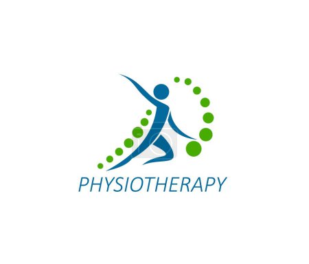 Illustration for Physiotherapy icon, chiropractic of spine pain and health care, vector symbol. Physiotherapy massage, chiropractor medical rehabilitation therapy center sign, spine and back pain orthopedic clinic - Royalty Free Image