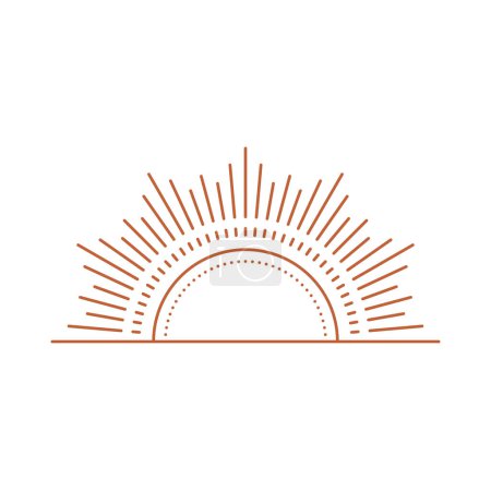 Téléchargez les illustrations : Modèle abstrait de conception de logo solaire bohème, élément de décoration. Vector icône de boho de coucher de soleil, soleil levant rayon de soleil icône isolée de style boho - en licence libre de droit