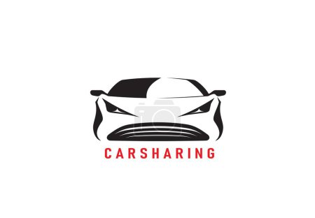 Illustration for Carsharing service symbol or icon. Luxury car renting company and automobile hire, car sharing service graphic vector icon, minimal symbol or monochrome sign with supercar vehicle silhouette - Royalty Free Image