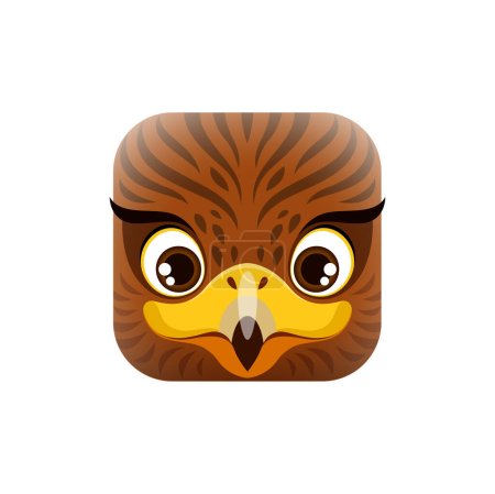 Illustration for Cartoon eagle kawaii square animal face, isolated vector wild bird head, falcon character portrait with eyes and beak. App button, icon, graphic design element - Royalty Free Image